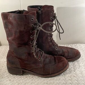 Donald J Pliner Chocolate Suede Lace Up Moto Boots Grunge Very Distressed